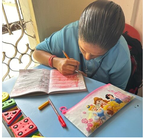 A student writing in class